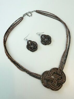 Beaded Knot Pendant Necklace & Earring Set